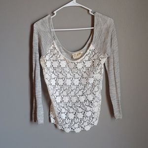 [free people] Crochet Front Cropped Longsleeve